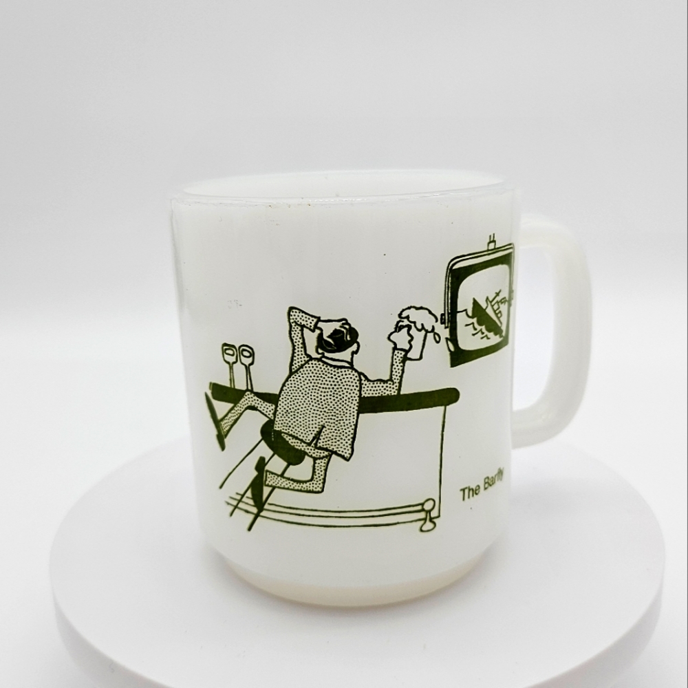 Vintage Jeanette Glass "The Barfly" Milkglass Mug 1972
